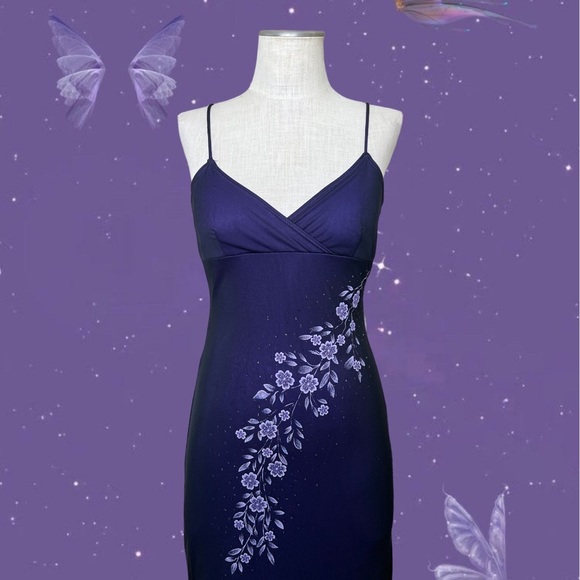 Candy Rocket Dresses Vintage Y2k Purple And Black Mesh Floral Fairy